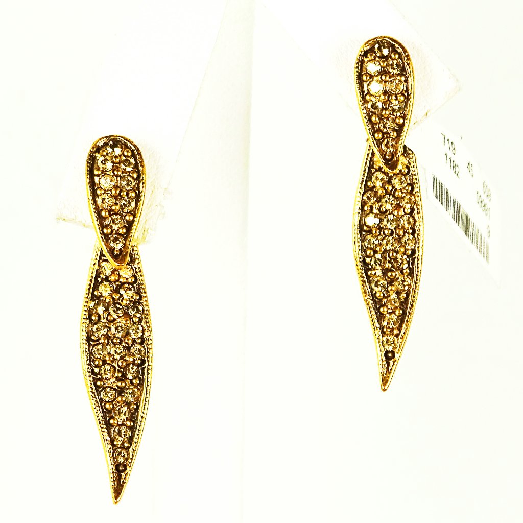Oscar De La Renta Gold Plated Champagne Swarovski Crystal Leaf Earrings 150$